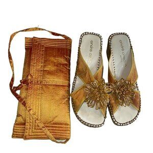 Andre Assous Womens Tote Shoulder Bag And Sandal Size 10 Beige Silk